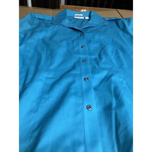 Chico's Women's No-Iron Turquoise Button Up Top, Blue Blouse Aqua Teal, Office‎ - Picture 4 of 6